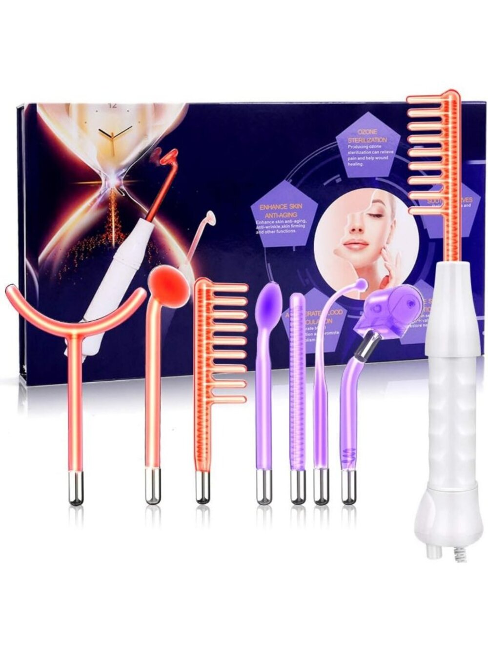 Portable High Frequency Wand Machine with 7 Tubes - Handheld Skincare Device